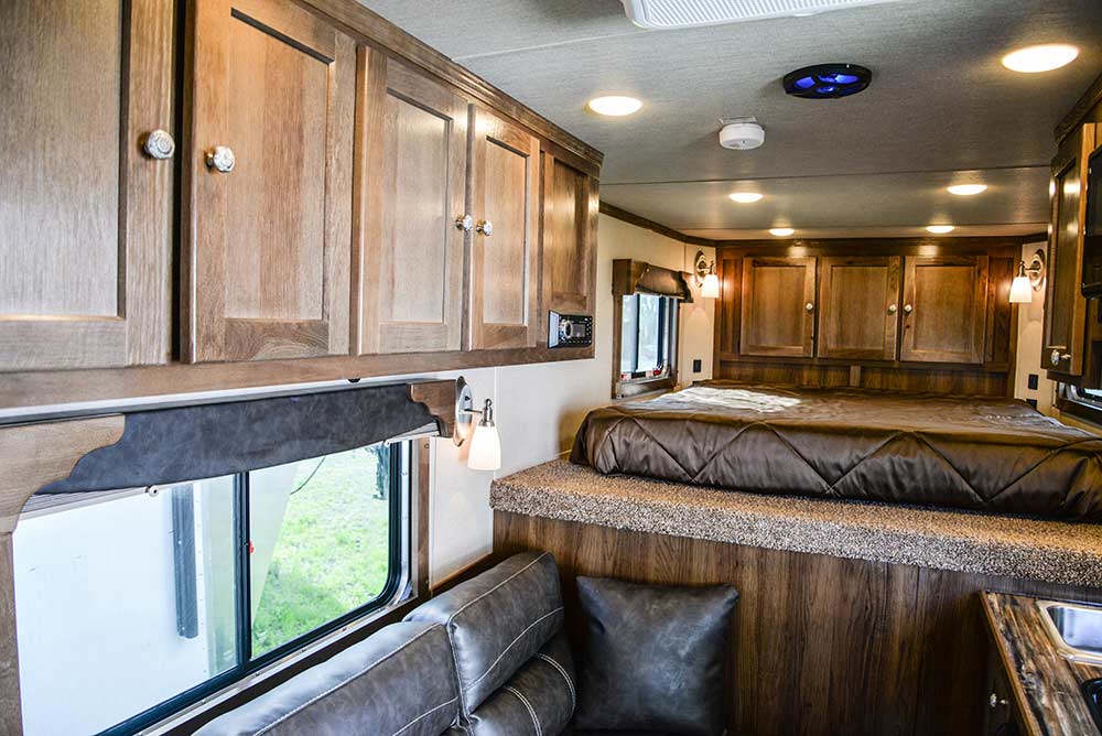 Living Room Cabinets in a Laramie SLX8FK Horse Trailer | SMC Trailers